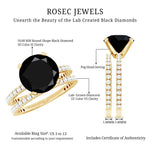 Certified Lab Grown Black and White Diamond Wedding Ring Set in Gold Plated Silver