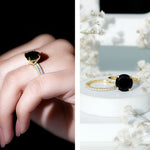 Certified Lab Grown Black and White Diamond Wedding Ring Set in Gold Plated Silver