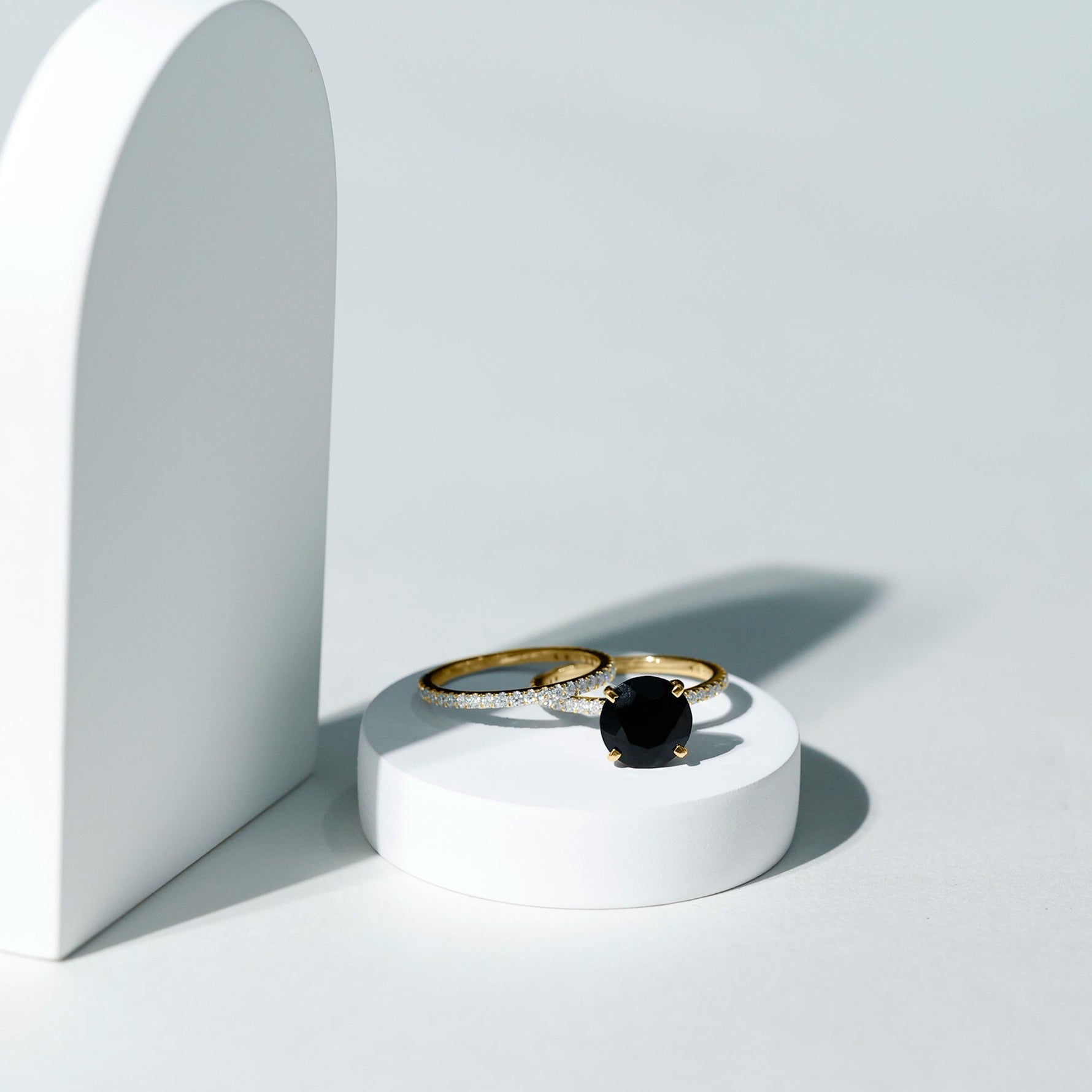 Certified Lab Grown Black and White Diamond Wedding Ring Set in Gold Plated Silver