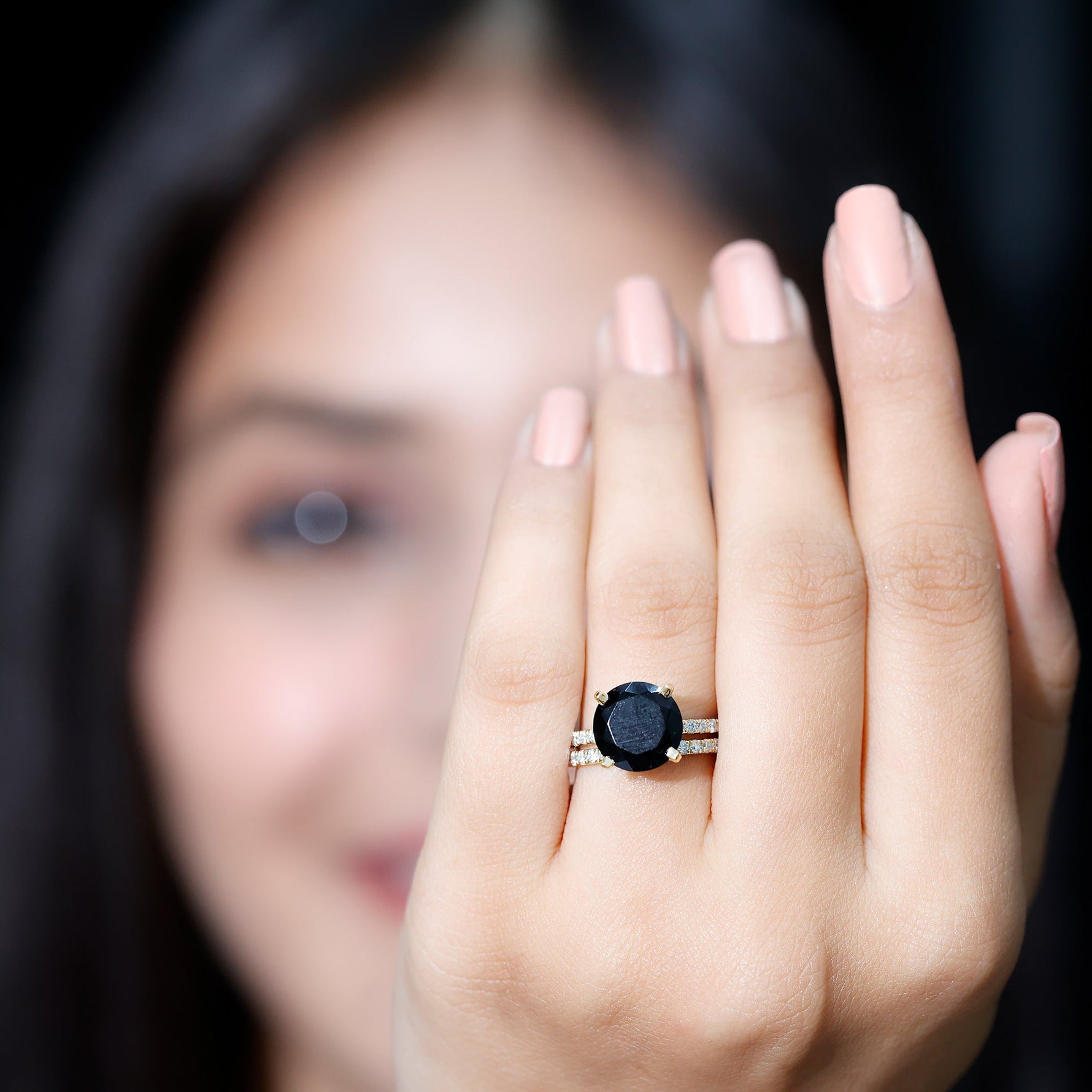 Certified Lab Grown Black and White Diamond Wedding Ring Set in Gold Plated Silver