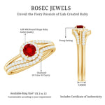 Certified Lab Ruby and Diamond Halo Wedding Ring Set