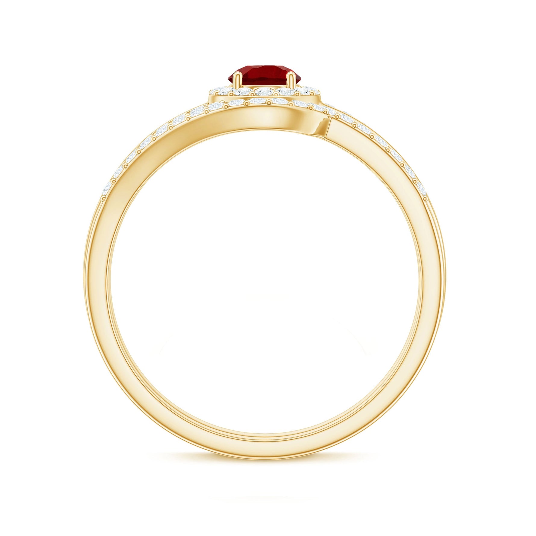 Certified Lab Ruby and Diamond Halo Wedding Ring Set