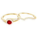 Certified Lab Ruby and Diamond Halo Wedding Ring Set