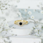 Black Onyx Minimal Wedding Rings Set with Diamond Curved Band