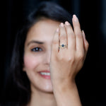 Black Onyx Minimal Wedding Rings Set with Diamond Curved Band