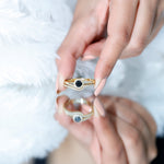 Black Onyx Minimal Wedding Rings Set with Diamond Curved Band