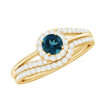 Certified London Blue Topaz and Diamond Halo Wedding Ring Set