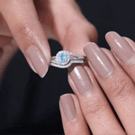 Swiss Blue Topaz Bypass Wedding Ring Set with Diamond Accent