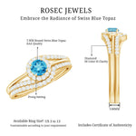 Swiss Blue Topaz Bypass Wedding Ring Set with Diamond Accent