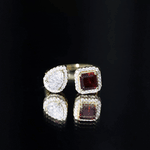 Natural Garnet Toi Et Moi Engagement Ring with Moissanite in Yellow Gold Plated Silver