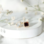 Natural Garnet Toi Et Moi Engagement Ring with Moissanite in Yellow Gold Plated Silver