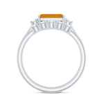Emerald Cut Citrine Wedding Ring Set with Moissanite