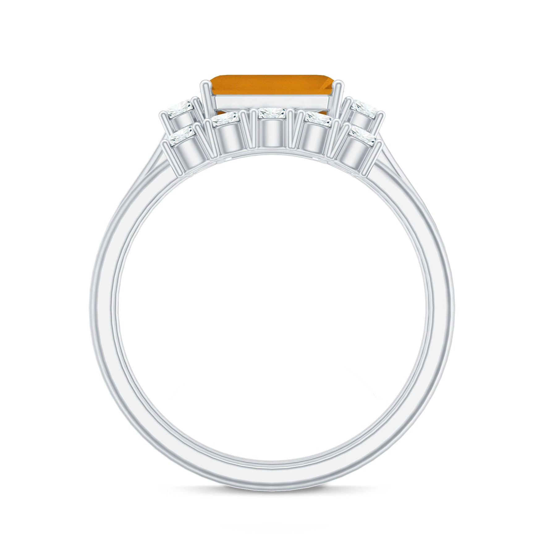 Emerald Cut Citrine Wedding Ring Set with Moissanite