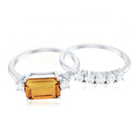 Emerald Cut Citrine Wedding Ring Set with Moissanite