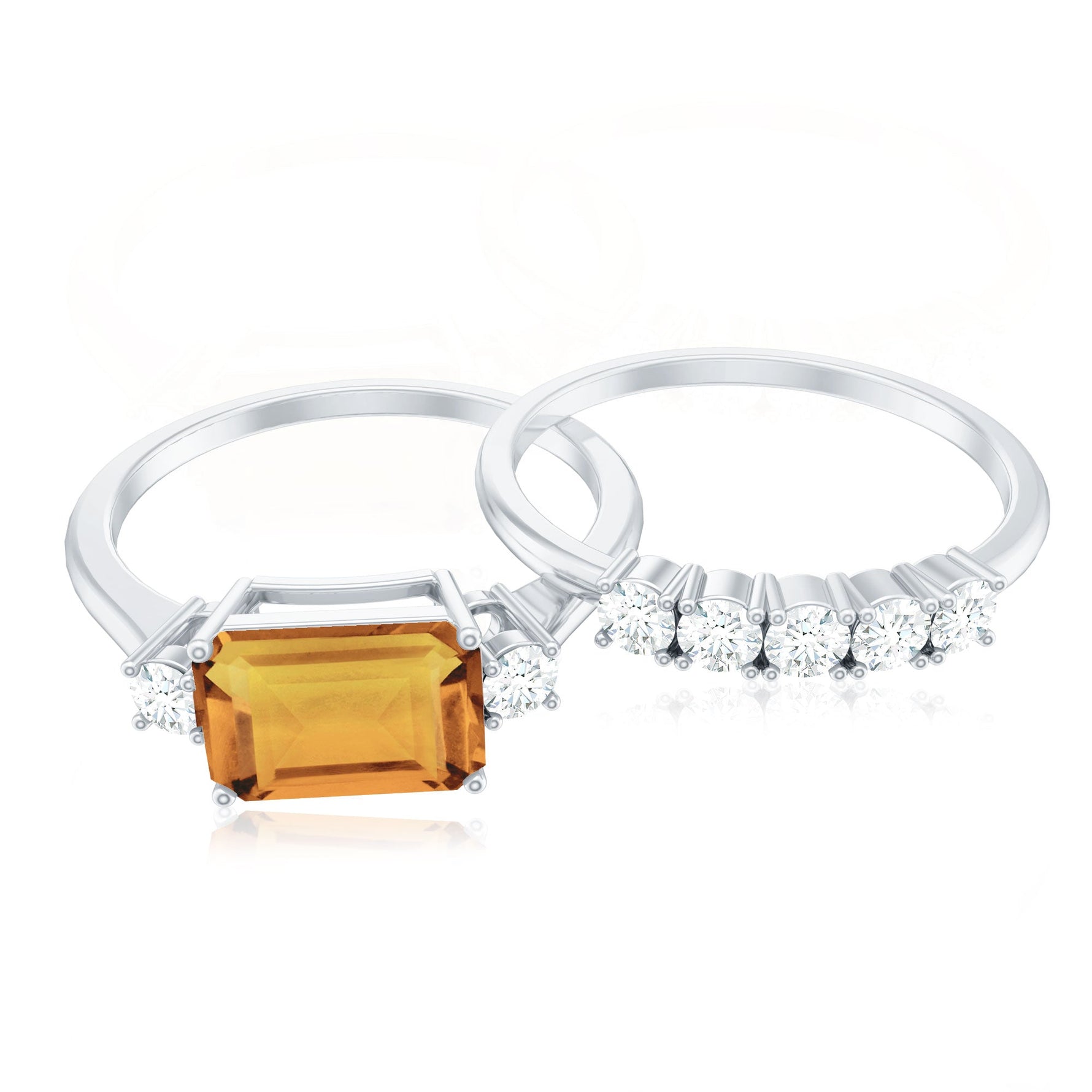 Emerald Cut Citrine Wedding Ring Set with Moissanite