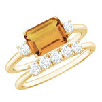Emerald Cut Citrine Wedding Ring Set with Moissanite