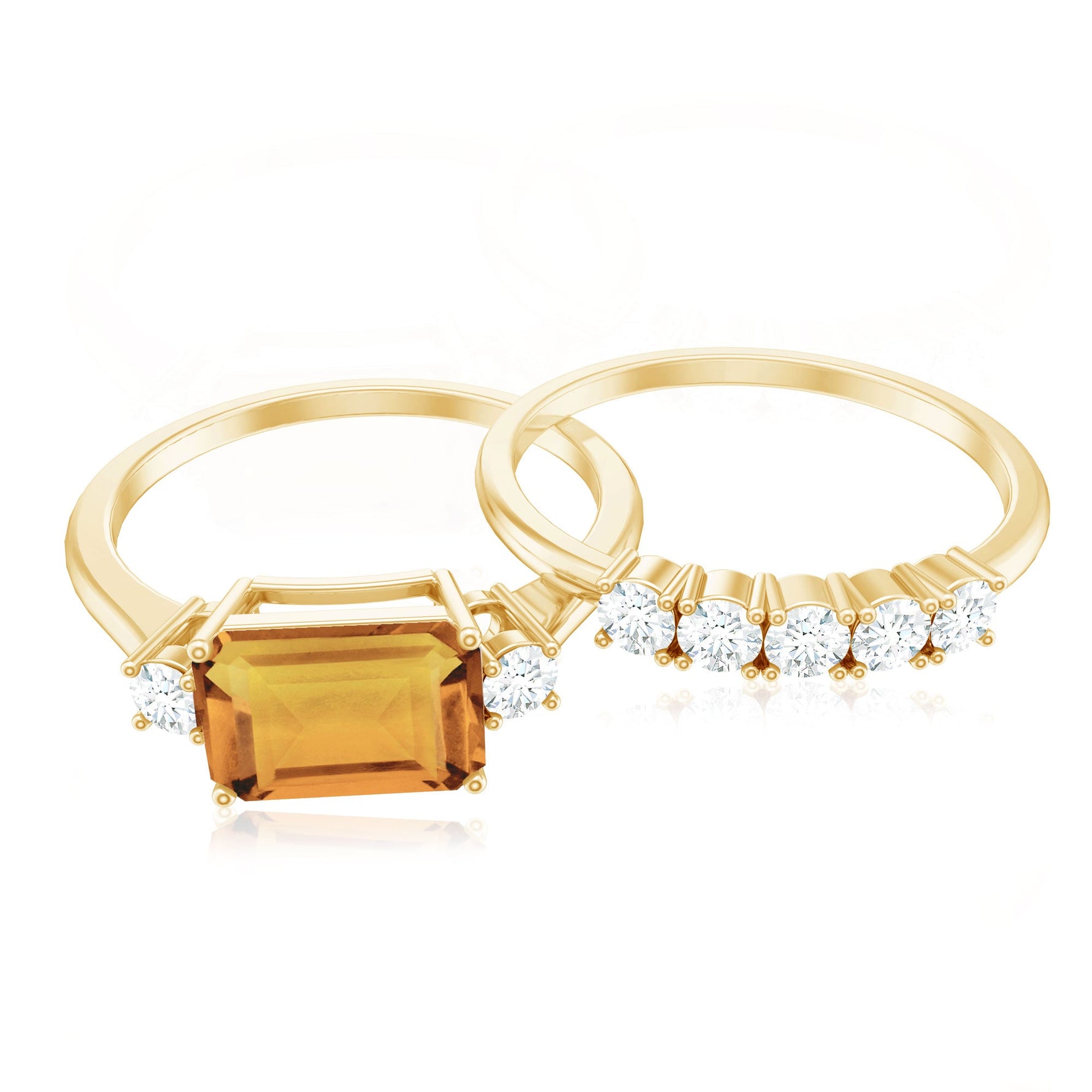 Emerald Cut Citrine Wedding Ring Set with Moissanite