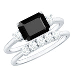 Emerald Cut Black Onyx and Diamond Wedding Ring Set