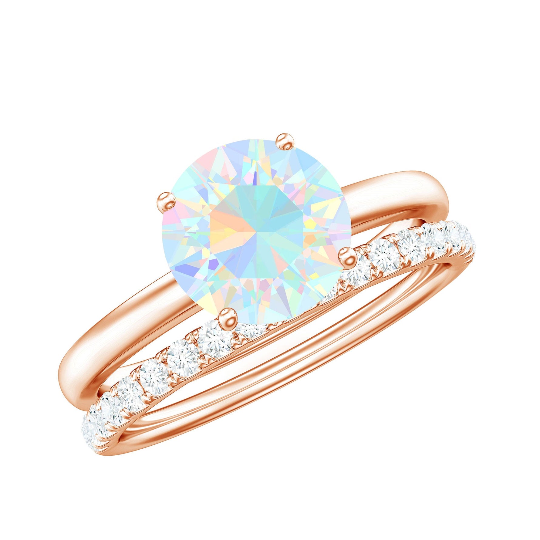 Natural Ethiopian Opal Diamond Solitaire Engagement Wedding Ring Set of 2