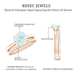 Natural Ethiopian Opal Diamond Solitaire Engagement Wedding Ring Set of 2