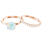 Natural Ethiopian Opal Diamond Solitaire Engagement Wedding Ring Set of 2