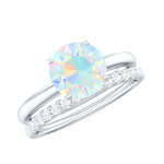 Natural Ethiopian Opal Diamond Solitaire Engagement Wedding Ring Set of 2