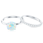 Natural Ethiopian Opal Diamond Solitaire Engagement Wedding Ring Set of 2