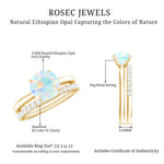 Natural Ethiopian Opal Diamond Solitaire Engagement Wedding Ring Set of 2