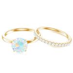 Natural Ethiopian Opal Diamond Solitaire Engagement Wedding Ring Set of 2
