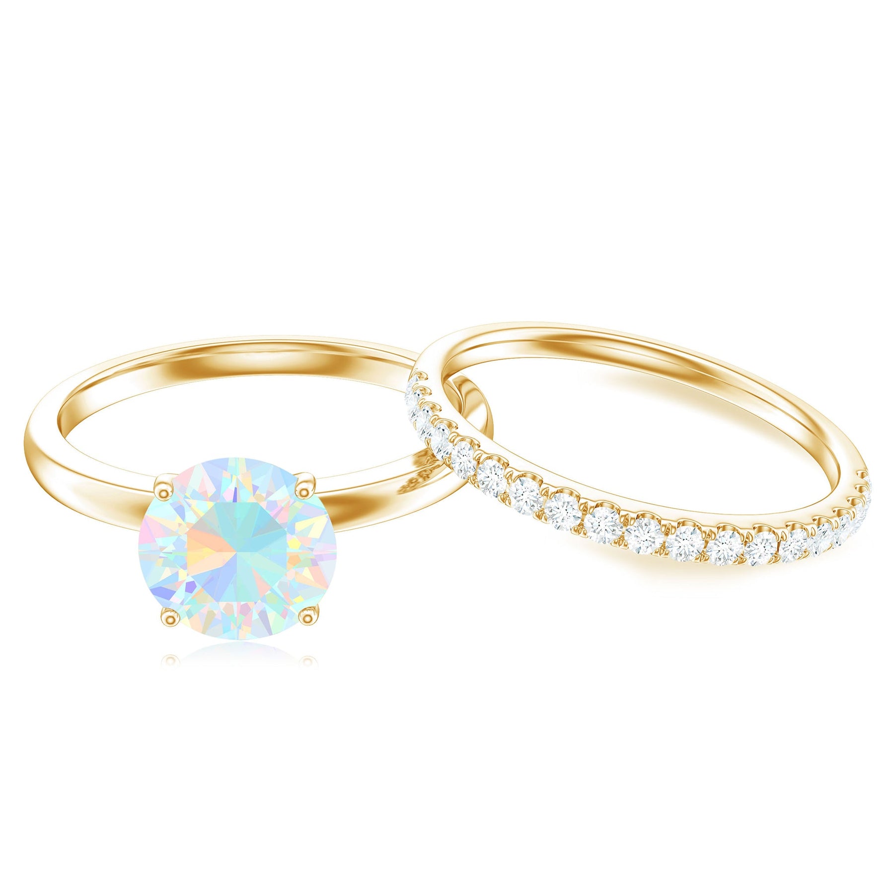 Natural Ethiopian Opal Diamond Solitaire Engagement Wedding Ring Set of 2