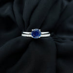 8mm Round Shape Lab Created Blue Sapphire Solitaire Wedding Ring Set with Diamond Band