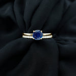 8mm Round Shape Lab Created Blue Sapphire Solitaire Wedding Ring Set with Diamond Band