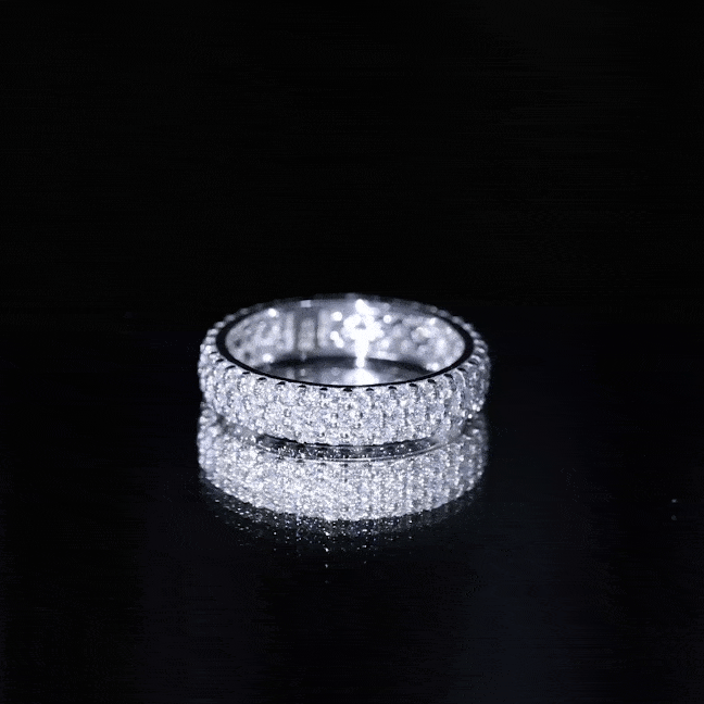 Triple Row Moissanite Classic Wedding Ring Band for Women