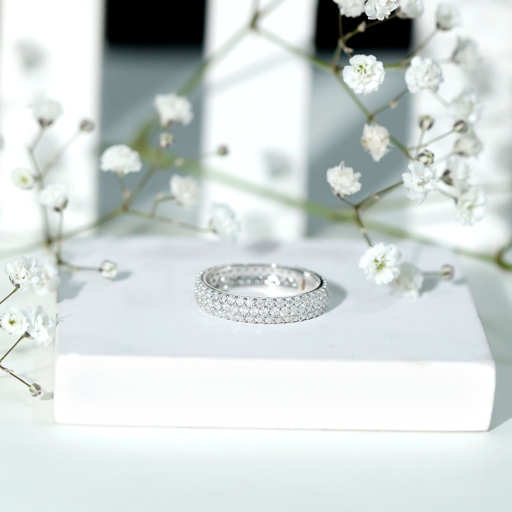 Triple Row Moissanite Classic Wedding Ring Band for Women