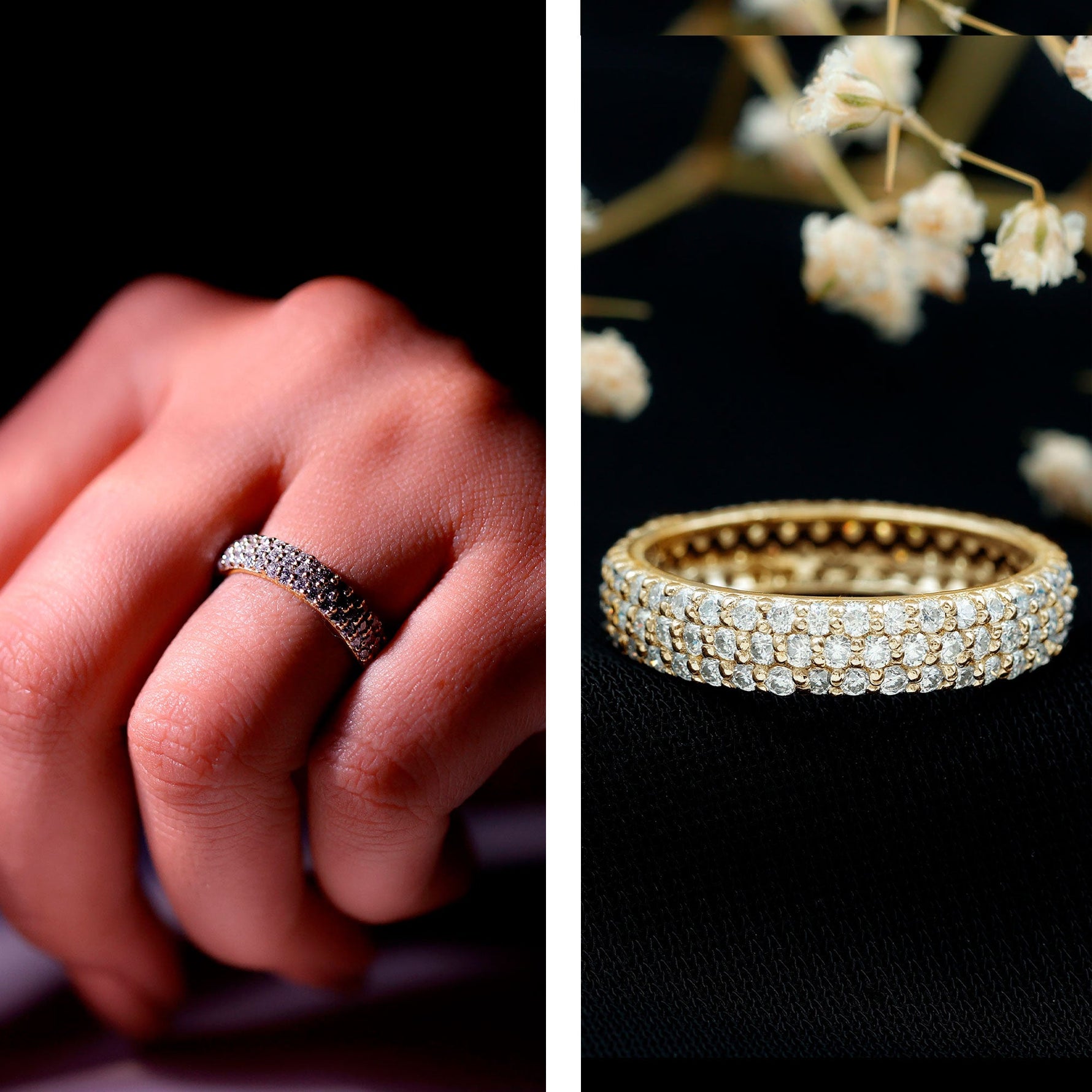 Triple Row Moissanite Classic Wedding Ring Band for Women