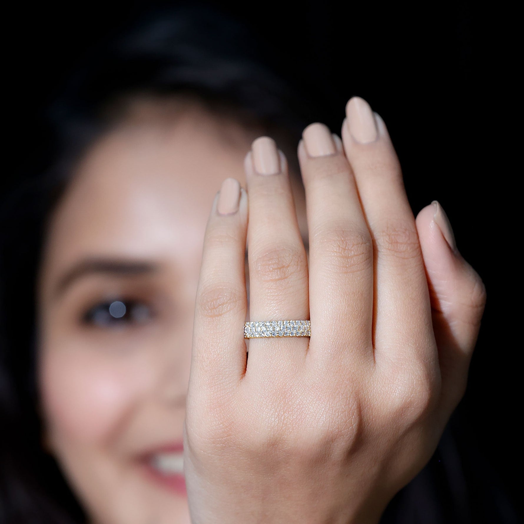 Triple Row Moissanite Classic Wedding Ring Band for Women