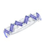 Baguette Cut Tanzanite and Diamond Half Eternity Stackable Ring