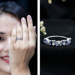 Baguette Cut Tanzanite and Diamond Half Eternity Stackable Ring