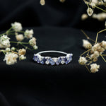 Baguette Cut Tanzanite and Diamond Half Eternity Stackable Ring