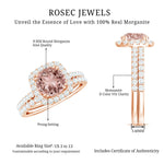 Real Morganite Wedding Ring Set with Moissanite Halo
