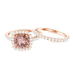 Real Morganite Wedding Ring Set with Moissanite Halo