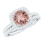 Real Morganite Wedding Ring Set with Moissanite Halo