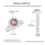 Real Morganite Wedding Ring Set with Moissanite Halo