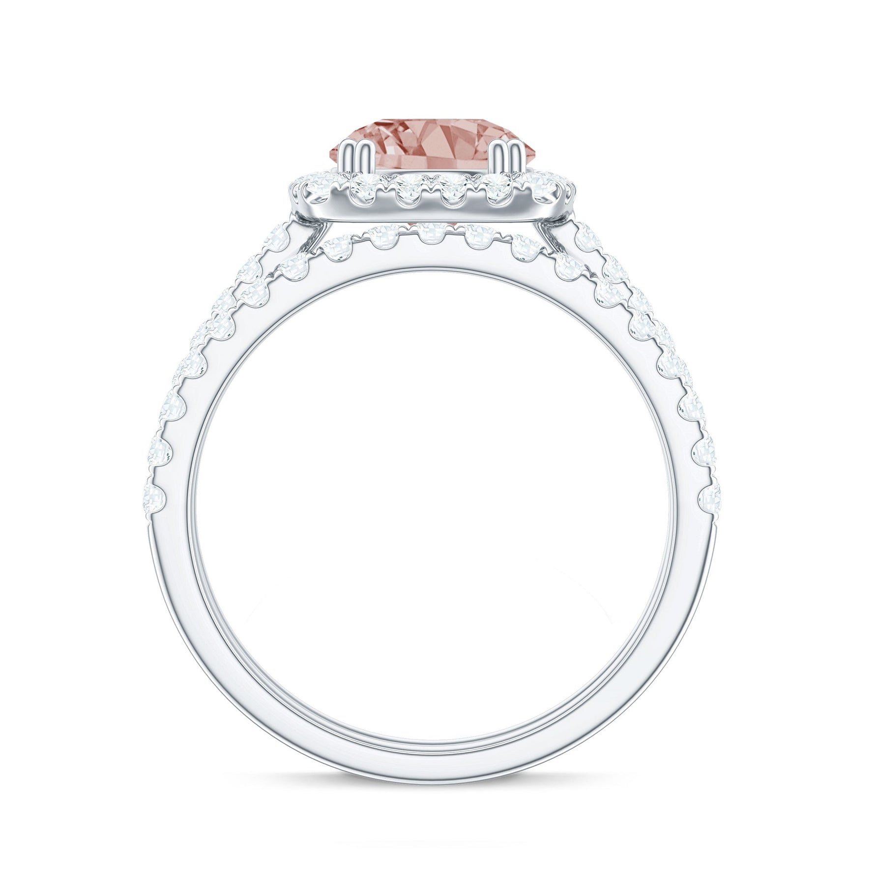 Real Morganite Wedding Ring Set with Moissanite Halo