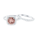 Real Morganite Wedding Ring Set with Moissanite Halo