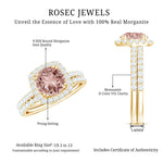 Real Morganite Wedding Ring Set with Moissanite Halo