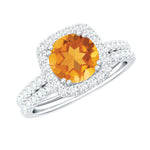 2.75 CT Citrine Classic Halo Wedding Ring Set with Moissanite Band