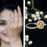 2.75 CT Citrine Classic Halo Wedding Ring Set with Moissanite Band