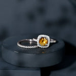2.75 CT Citrine Classic Halo Wedding Ring Set with Moissanite Band