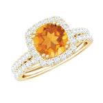 2.75 CT Citrine Classic Halo Wedding Ring Set with Moissanite Band
